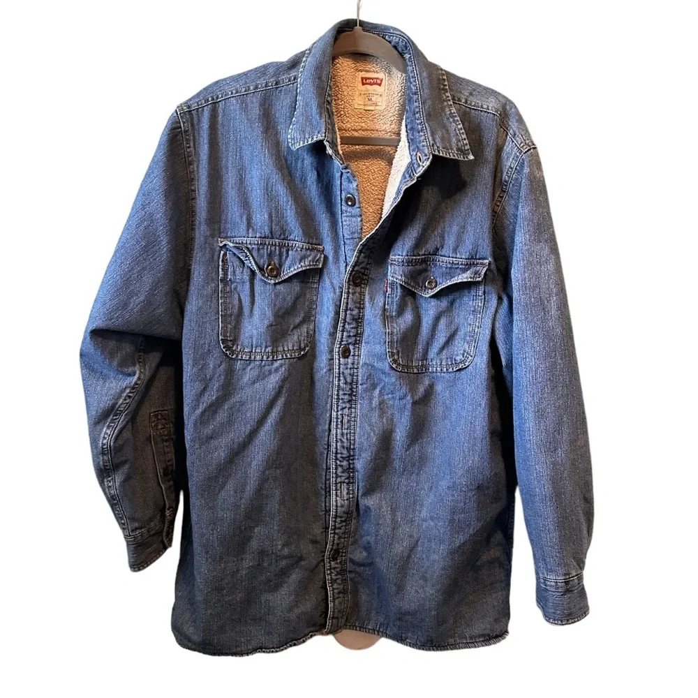 Levis Shirt Mens XL Shacket Blue Button Fleece Sherpa Chore Coat Barn Jacket - Picture 1 of 4